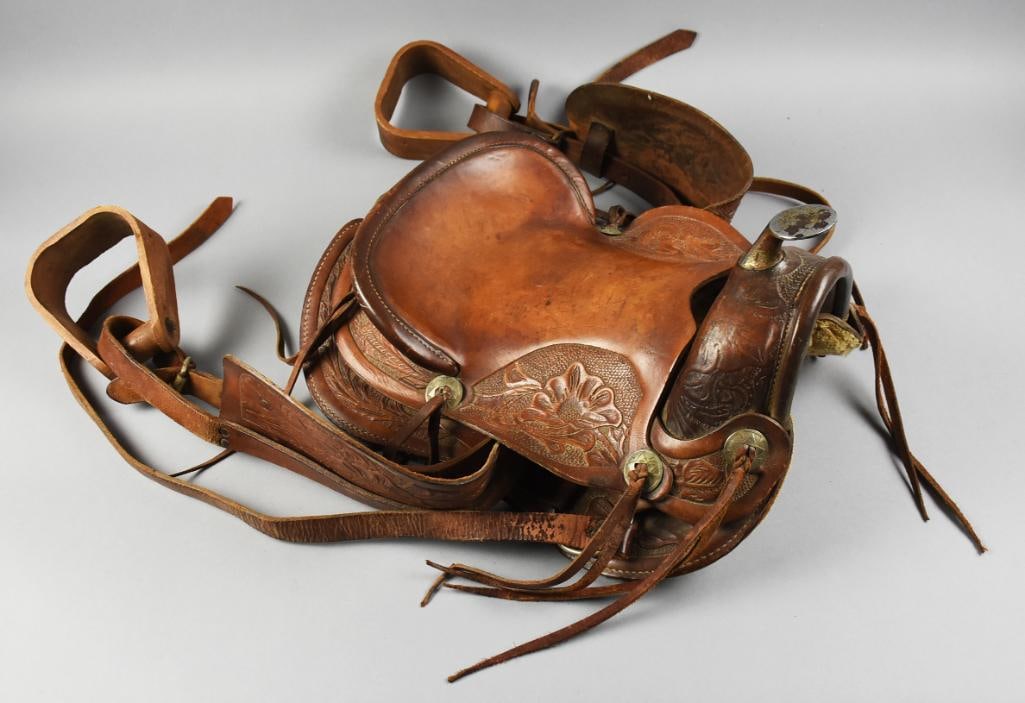 c1940 Leather and Tooled Youth Saddle - 3
