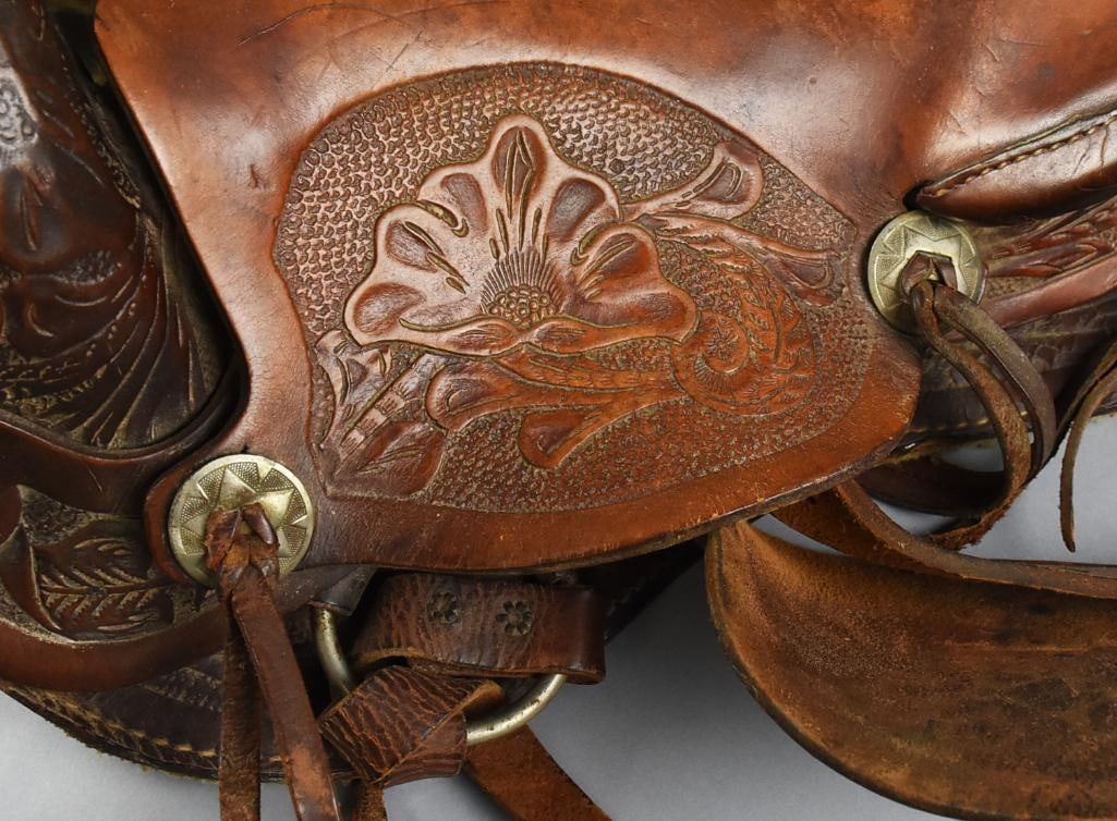 c1940 Leather and Tooled Youth Saddle - 5