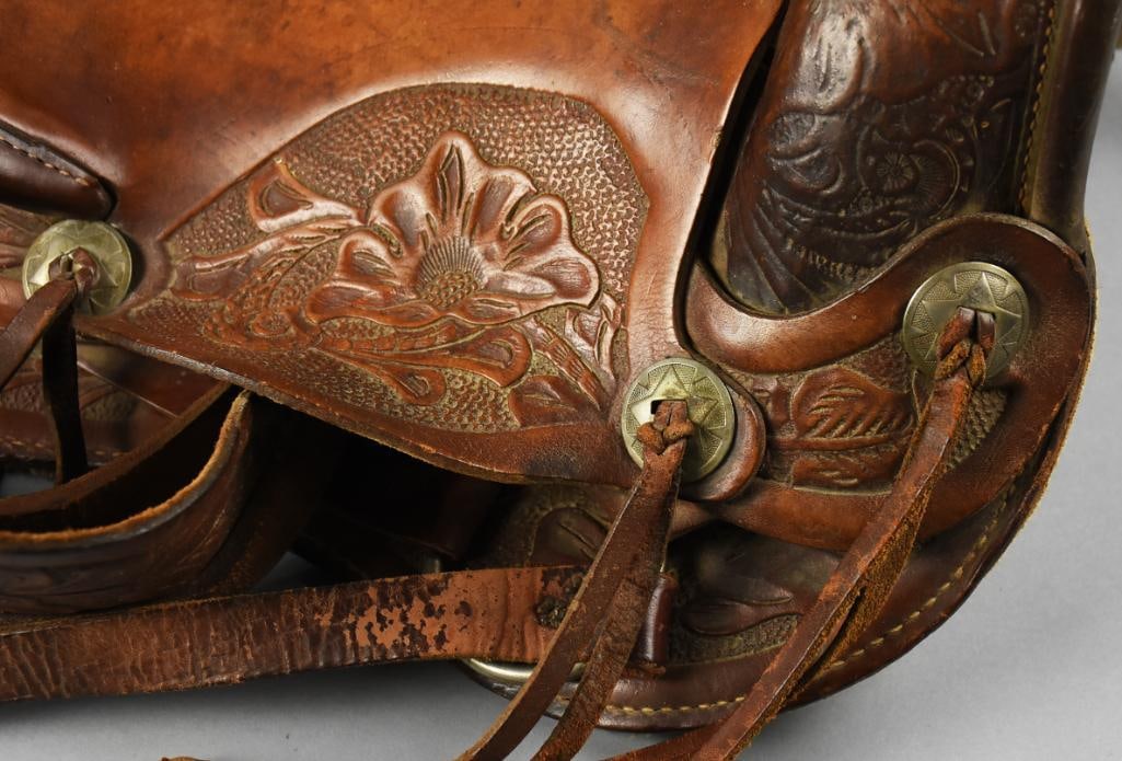 c1940 Leather and Tooled Youth Saddle - 7
