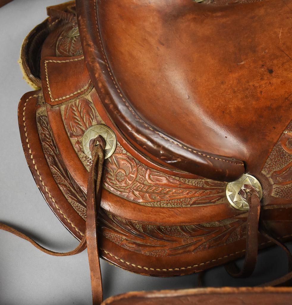 c1940 Leather and Tooled Youth Saddle - 8