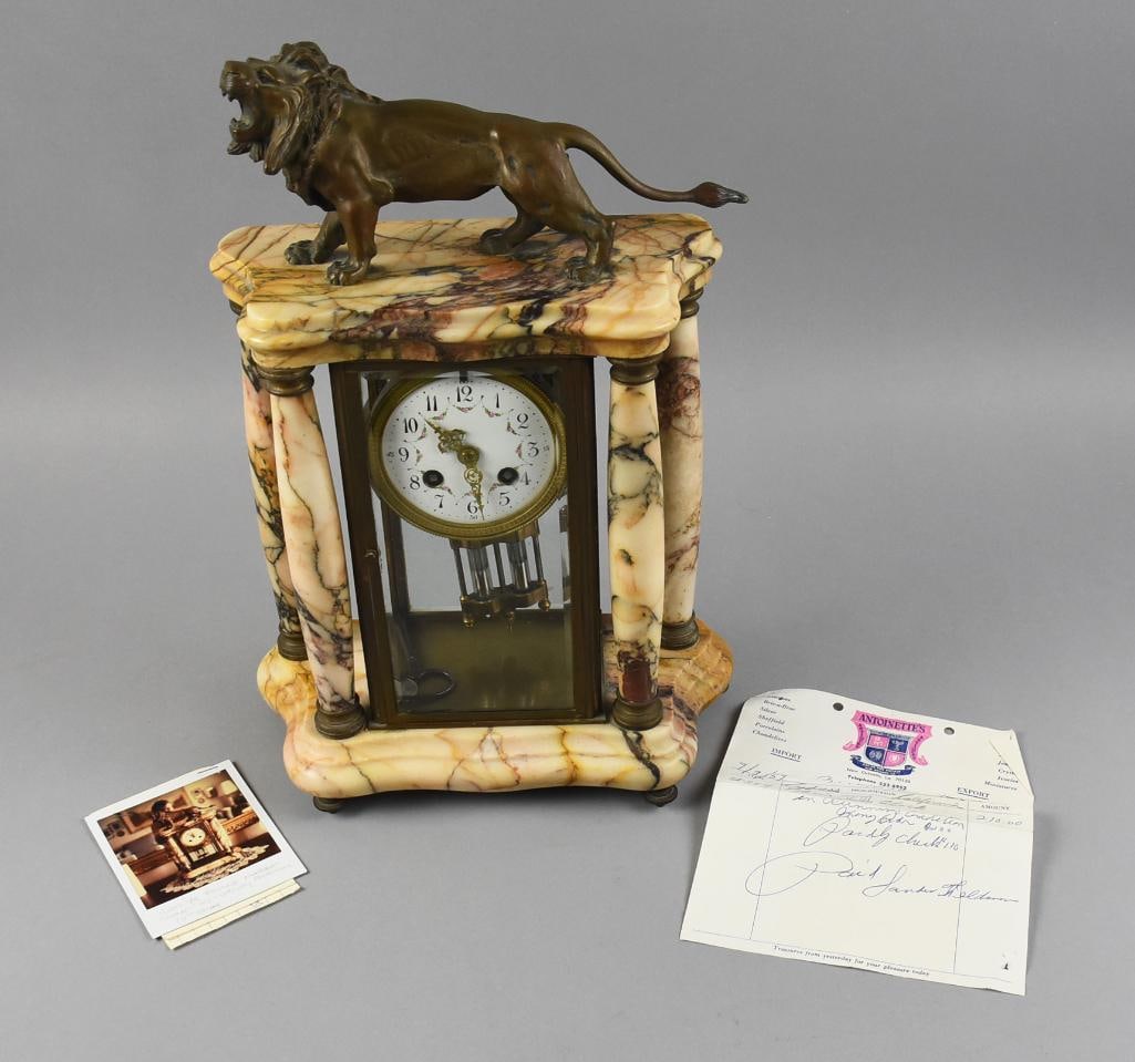 19th C Samuel Marti French Lion Marble Mantle Clock (1 of 19)