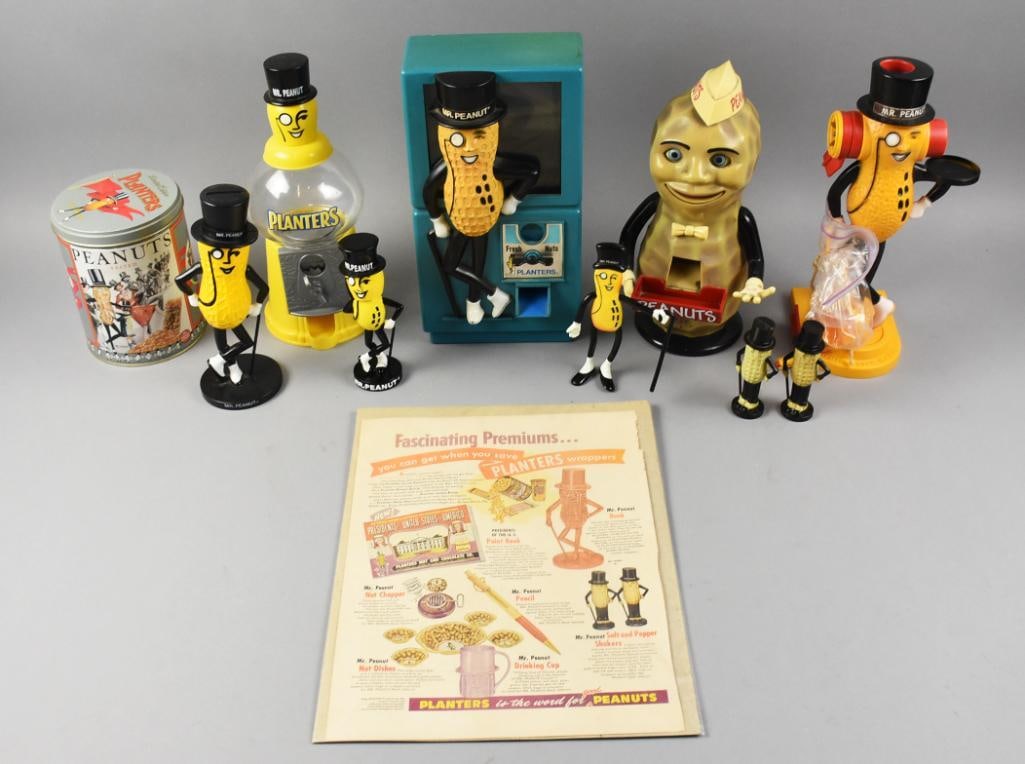 Vintage Mr. Peanut Premium Collectibles: These are fun collectibles for Mr. Peanut. Lots of cool items include a battery operated peanut dispenser that talks and moving eyes, a peanut butter maker, salt and pepper shakers, a coin operated