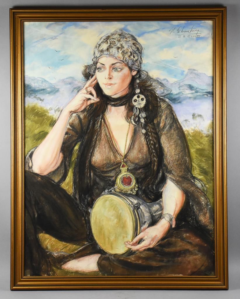 Sheldon Schoenberg (1926-2012) "Gypsy" Pastel Drawing, COA (1 of 11)