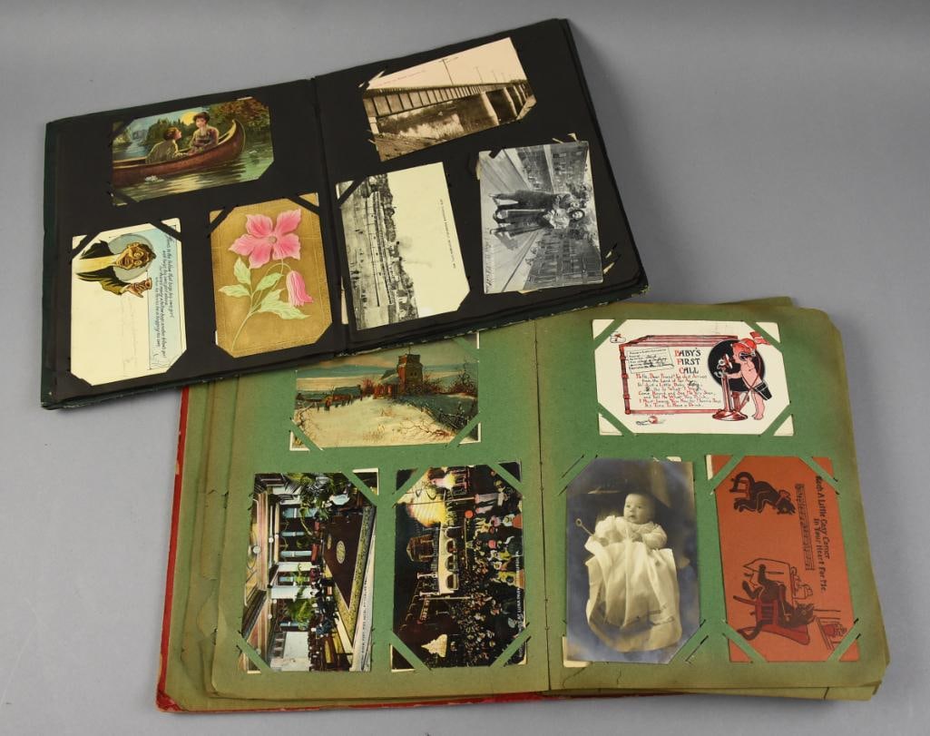 Victorian Postcard Scrapbooks, Full: Lovely postcards fill these postcard scrapbooks. They appear to date from around 1900 to 1910 and maybe slightly later. Visually, you can see that some have been postally used, but none removed to