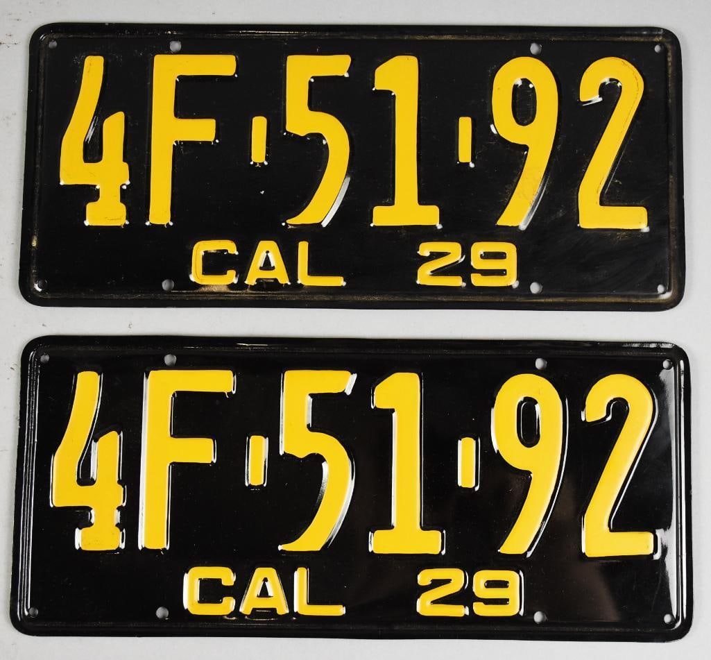 1929 California Matching License Plates, Black & Yellow (1 of 2)