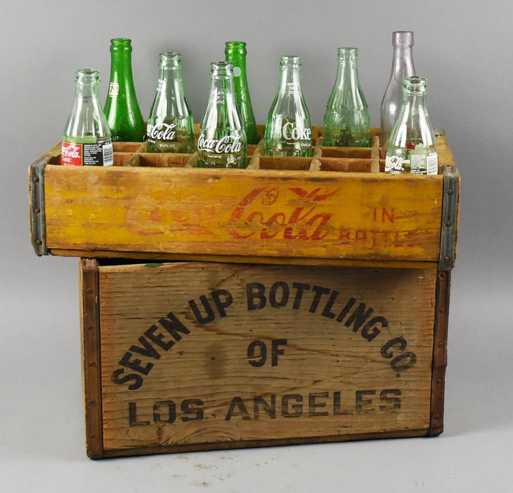Vintage Coca Cola & 7-Up Wooden Crates w/ Bottles (1 of 7)