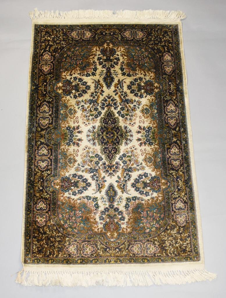 Vintage Kashmir Silk Floral Medallion Area Rug (1 of 11)