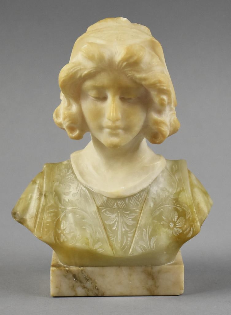 c1900 P. Sarchi Italy Hand Carved Alabaster Young Woman Bust (1 of 9)