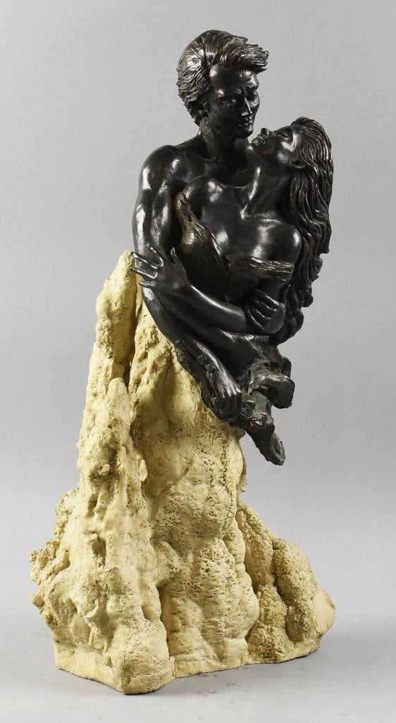 Vidal Collection "Passion" Bronze & Stone Sculpture: Beautiful after Manuel Vidal sculpture of bronze and stone. It is an embracing man and woman in bronze and is called "Passion". The base is stone. It is nicely marked and limited edition. Stands appro