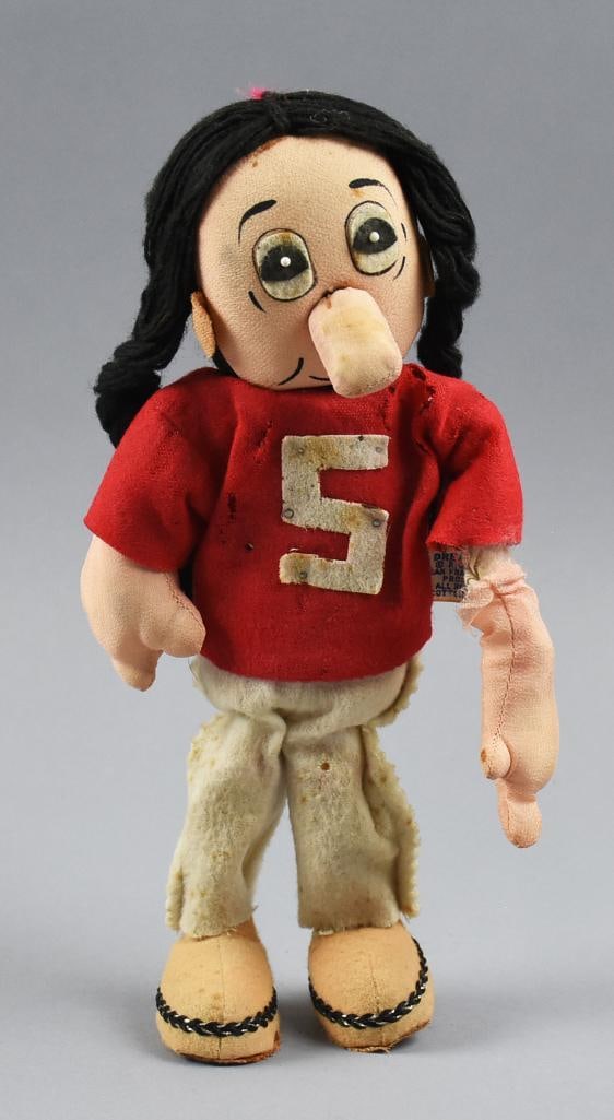Vintage Dakin Stanford University Indian Mascot Dream Doll: This is an adorable doll from Dakin in Japan. She is the Stanford University mascot "Indian" girl. Cloth doll with what appears to be wool clothing. Original Dakin tag on her sleeve. Stands approx. 11