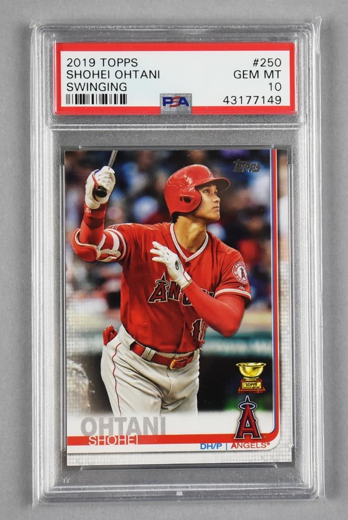 2019 Topps Shohei Ohtani Swinging, PSA GEM MT 10: Nice Shohei Ohtani Swinging Topps baseball card from 2019. PSA graded.