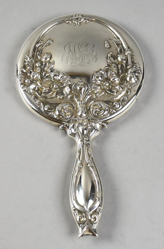 1902 Sterling R. Wallace & Sons Art Nouveau Hand Held Mirror (1 of 6)