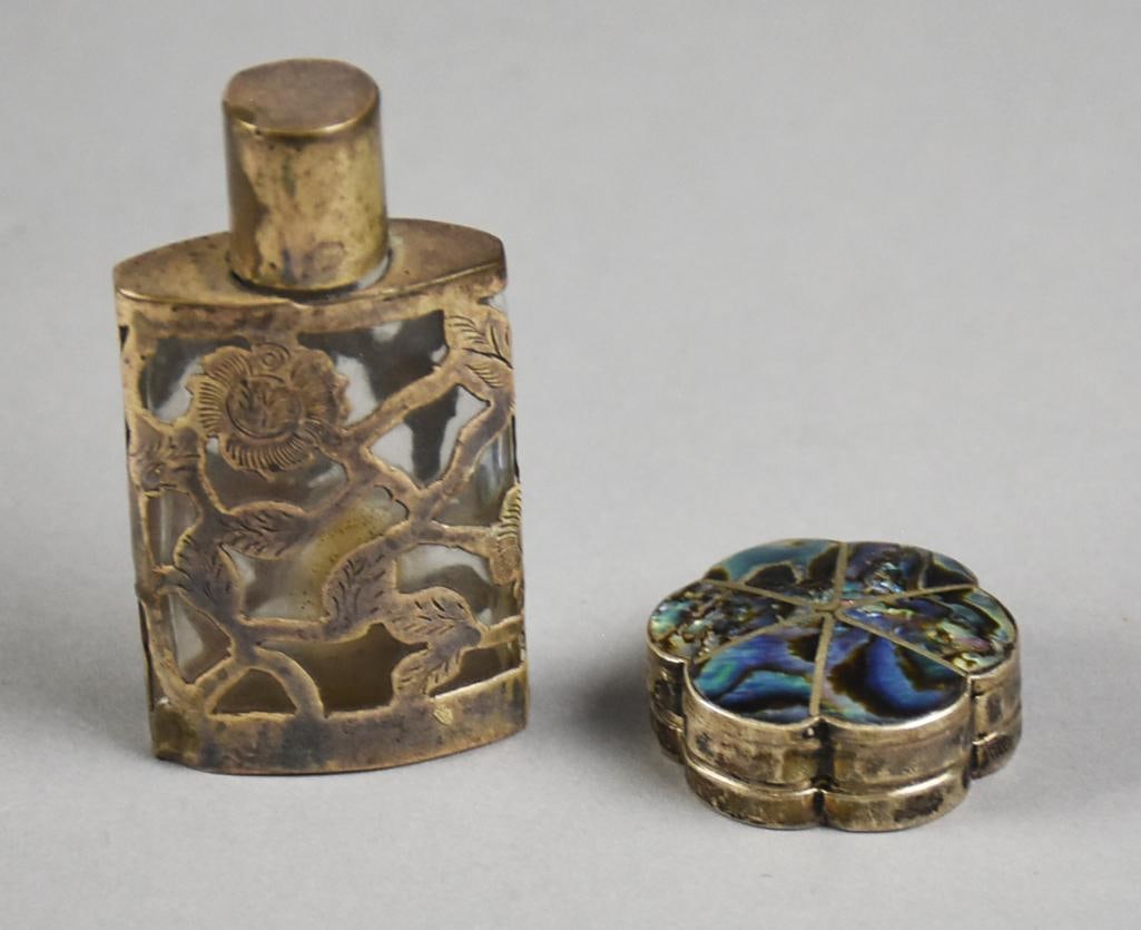 Vintage Mexico Sterling Perfume & Pill Box w Mother of Pearl (1 of 8)