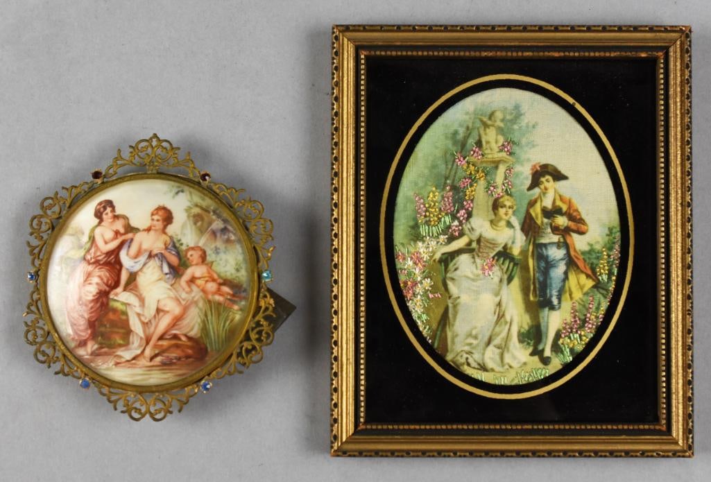 Vintage Hand Painted French Neoclassical Scenes on Fabric (1 of 6)