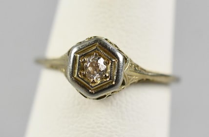 Art Deco 18K Yellow Gold and Diamond Engagement Ring