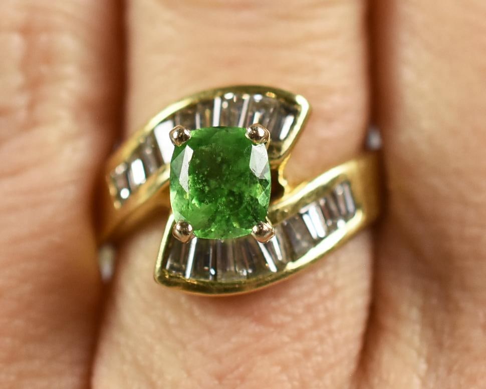 14K Gold Tsavorite Garnet, Diamond Ring - 2
