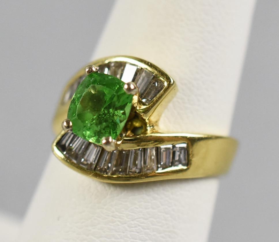 14K Gold Tsavorite Garnet, Diamond Ring - 3