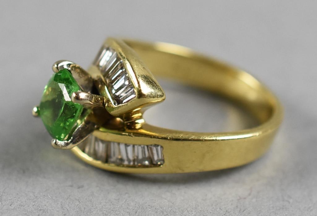 14K Gold Tsavorite Garnet, Diamond Ring - 4