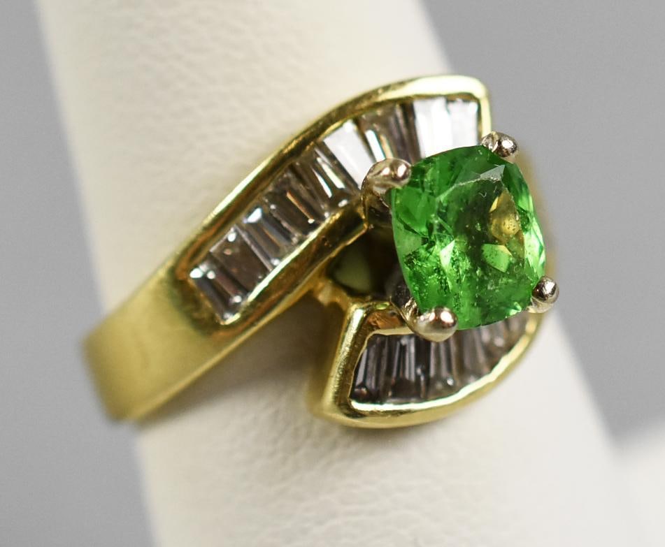 14K Gold Tsavorite Garnet, Diamond Ring - 5