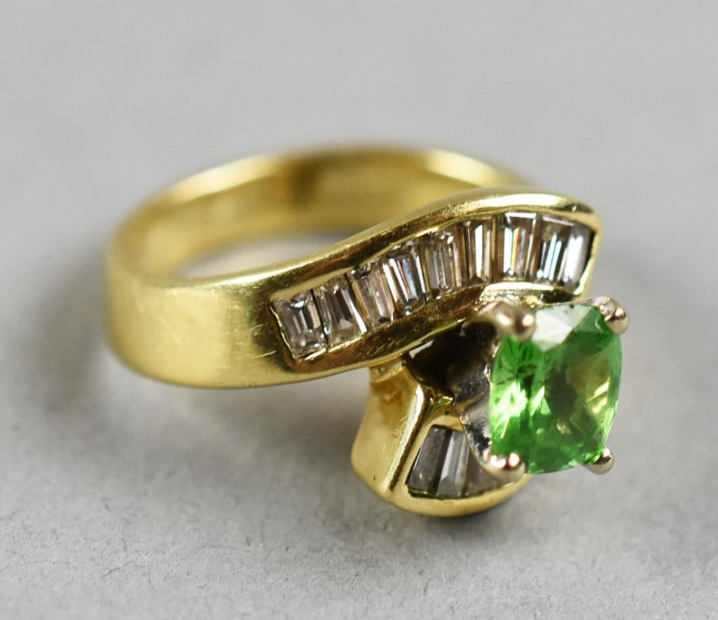 14K Gold Tsavorite Garnet, Diamond Ring - 6