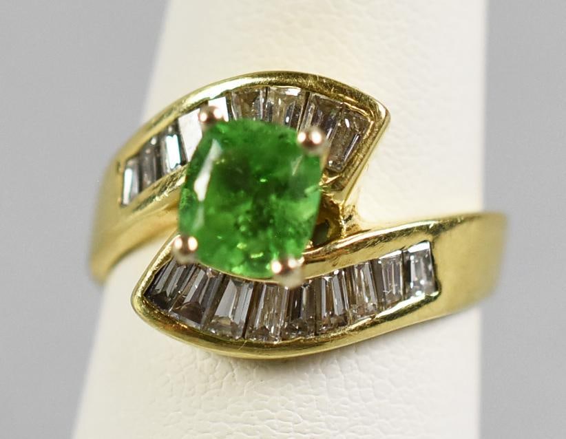 14K Gold Tsavorite Garnet, Diamond Ring - 7