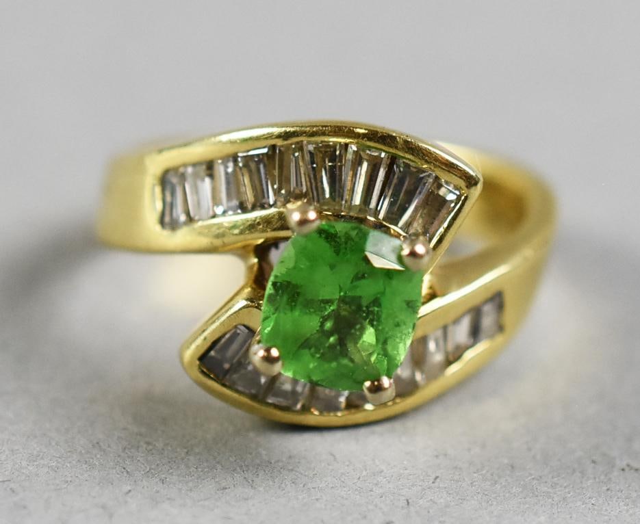 14K Gold Tsavorite Garnet, Diamond Ring - 8