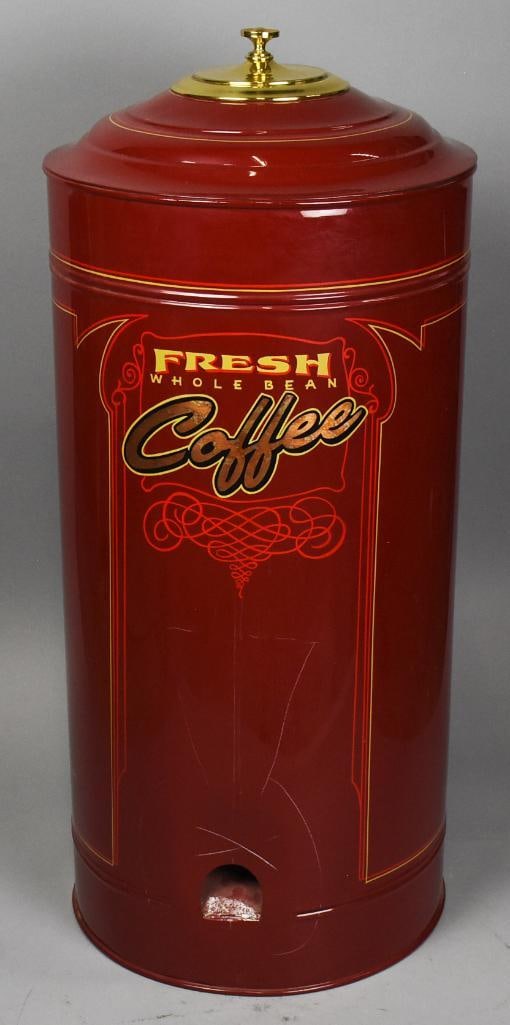 Antique General Store Coffee Bean Dispenser, Restored: Great antique piece from an early general store. This 38" tall container is for whole bean coffee. Dispenser has been restored From the home of a professional antique restorer.