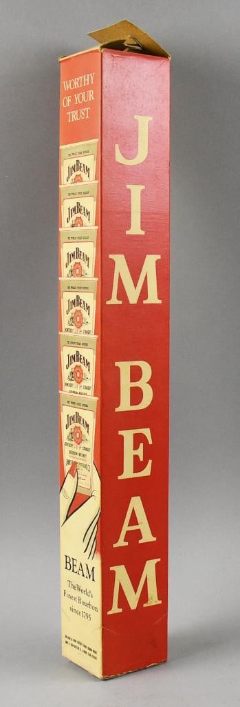 c1960 Jim Beam Dispenser Cups, Full Box, Dixie/American Can: This super rare find it a vintage box full of cups from American Can Co./Dixie Products. Box is mostly full. Each cup with the Jim Beam logo and Genuine Beam Whiskey. Each side with facsimile