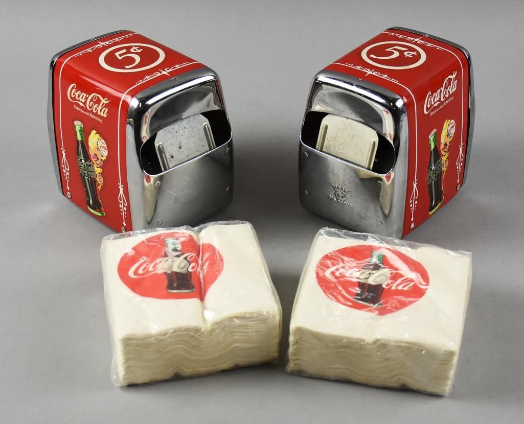 Vintage Coca Cola Napkin Dispensers, Sprite Boy Decal: These are very cool vintage or vintage style Coca Cola napkin dispensers. The napkin dispensers themselves are restored and converted to Coca Cola advertising that include the Sprite Boy decal. Each