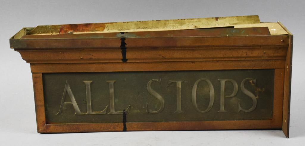 c1930 Trolley or Street Car Destination Sign Box: This is a wonderful old sign for a trolley or street car. Side mount destination sign for riders to see where it was going. All Stops was indicating all stops on the route would be made. 29 To 53 are