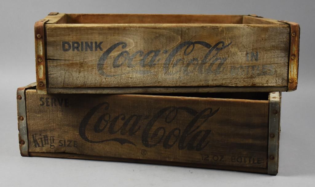 Vintage Coca Cola Wooden Crates: Great looking Coca Cola crates. They are vintage and wood. Great for display or displaying your cool antiques. Each measures approx. 5" x 18" x 12". From the home of a professional antique restorer.