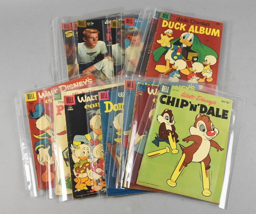 1950s Dell Comics, Spin & Marty, Walt Disney, & More: Fun collection of vintage comic books from Dell. They include Walt Disney: a few Donald Duck, Chip 'n Dale and Pinocchio. The rest include five Spin and Marty, Maverick and Have Gun Will Travel. All w