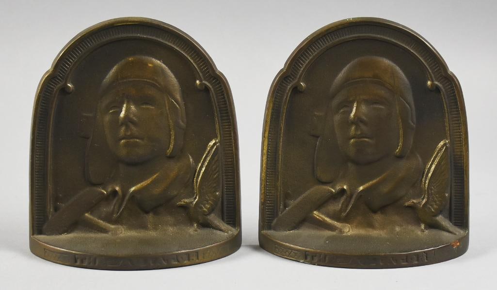 1929 Connecticut Foundry Lindbergh Bronze Aviator Bookends (1 of 8)