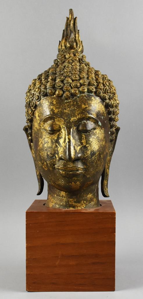 Vintage Thai Sukhothai, Bronze Buddha Bust - 2