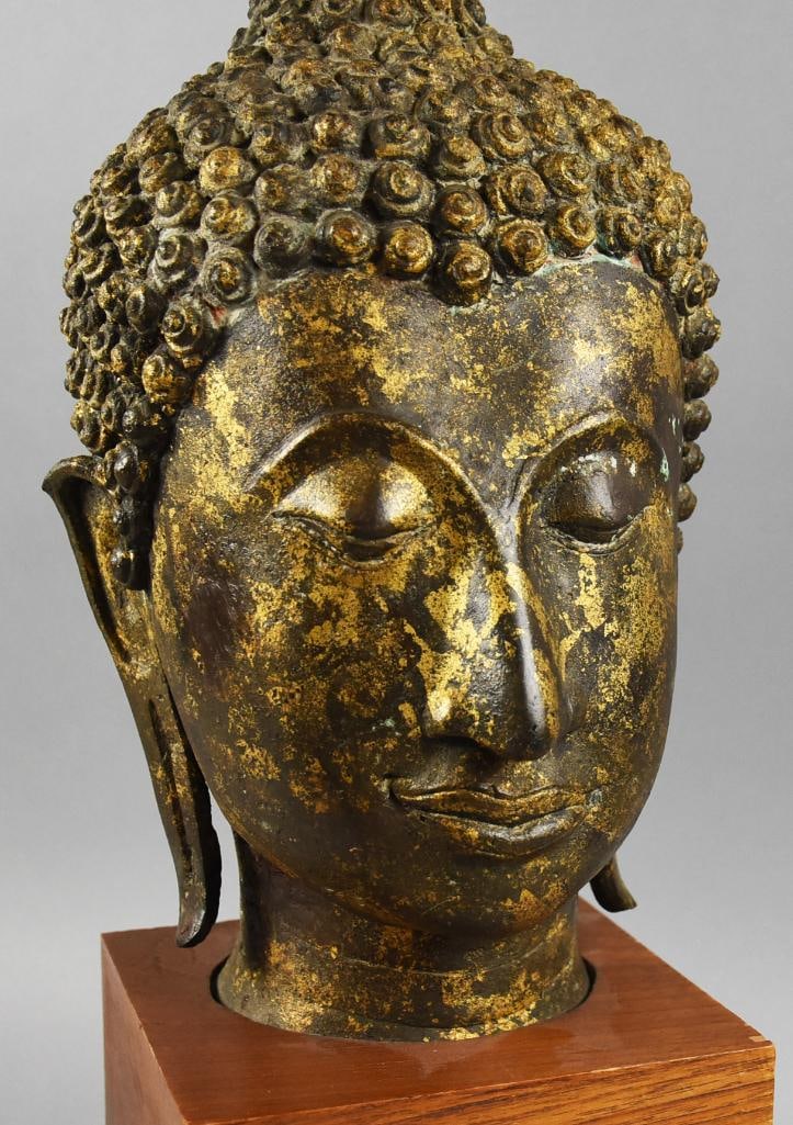 Vintage Thai Sukhothai, Bronze Buddha Bust - 4
