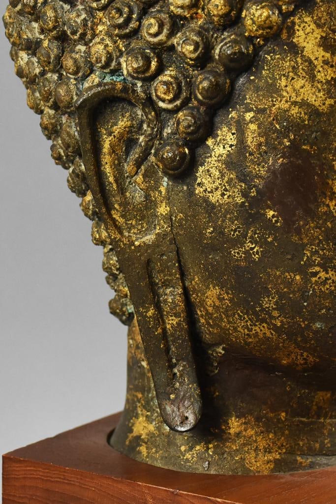 Vintage Thai Sukhothai, Bronze Buddha Bust - 6