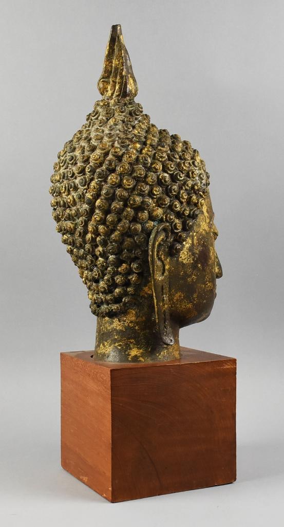 Vintage Thai Sukhothai, Bronze Buddha Bust - 7