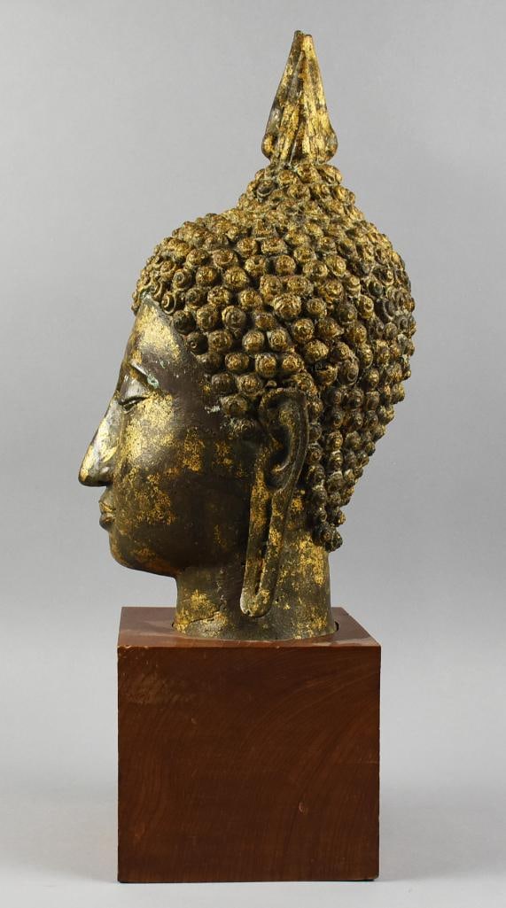 Vintage Thai Sukhothai, Bronze Buddha Bust - 9