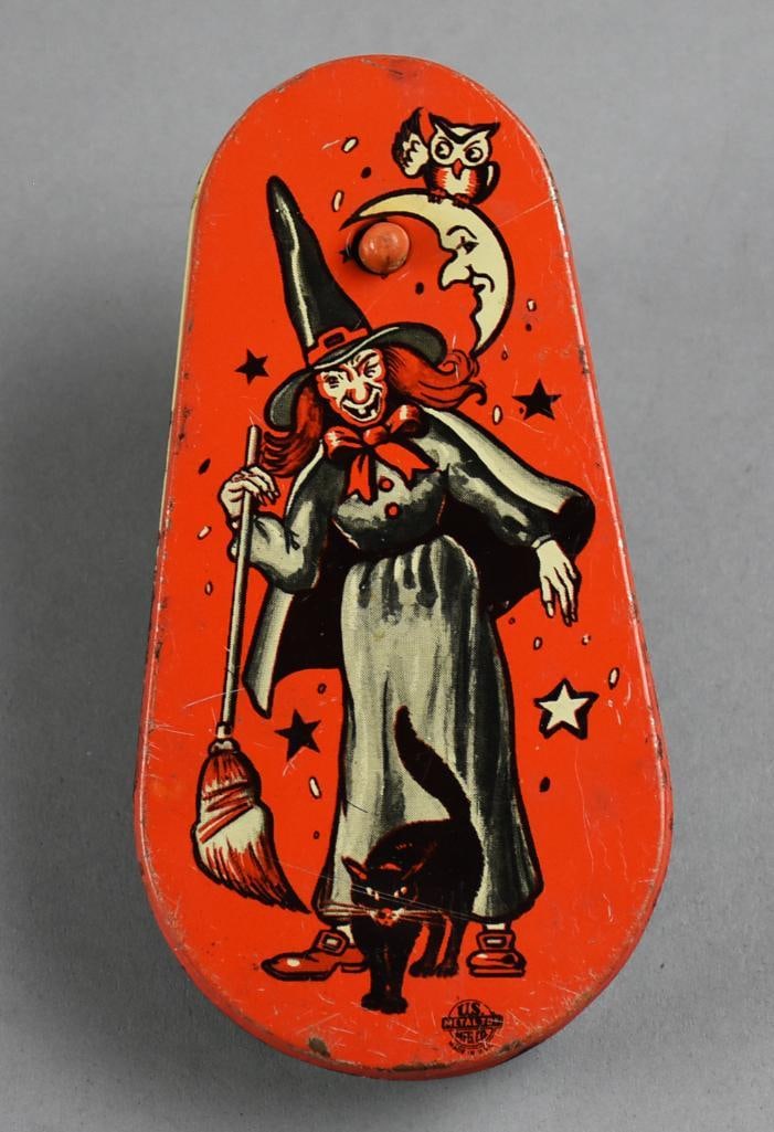 Vintage US Metal Tin Halloween Witch Noise Maker (1 of 4)