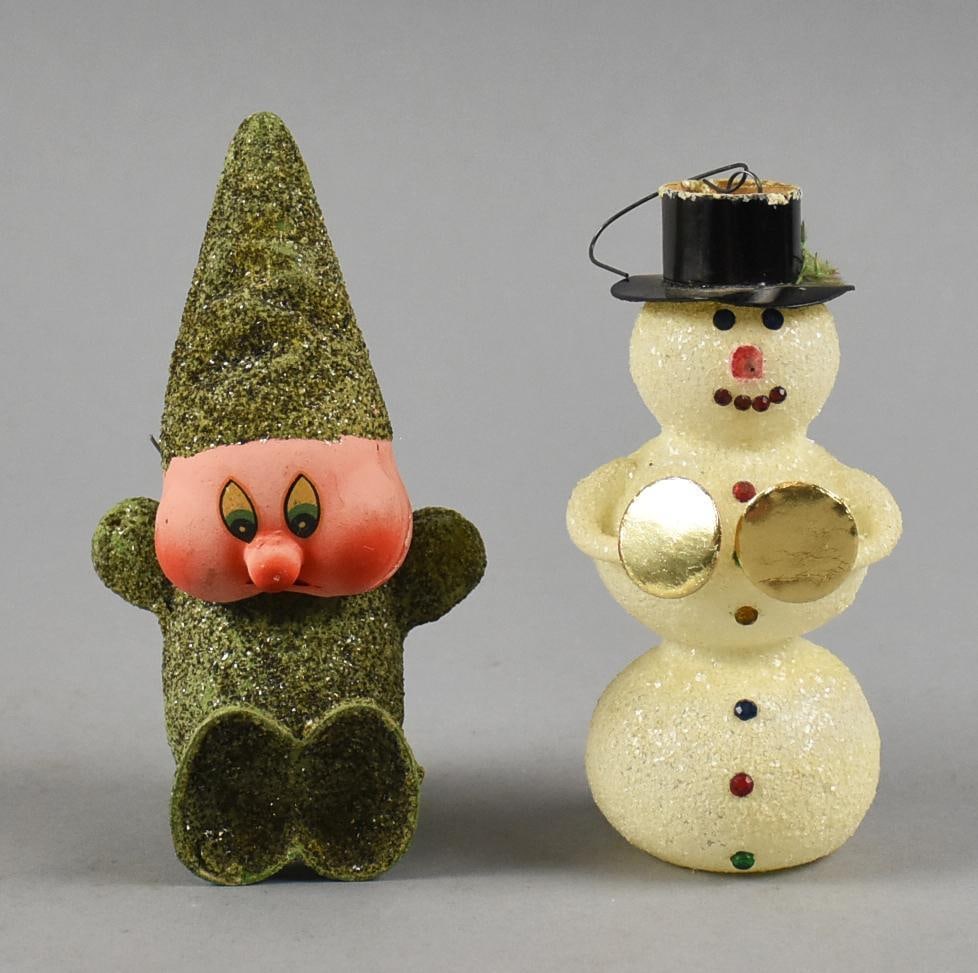 Vintage Mica Glitter Snowman Baby Gnome Christmas Ornaments (1 of 4)