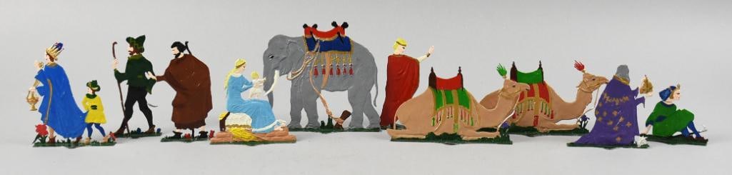 Antique Hans Heinrichsen Polychrome Painted Flat Nativity Set - 2