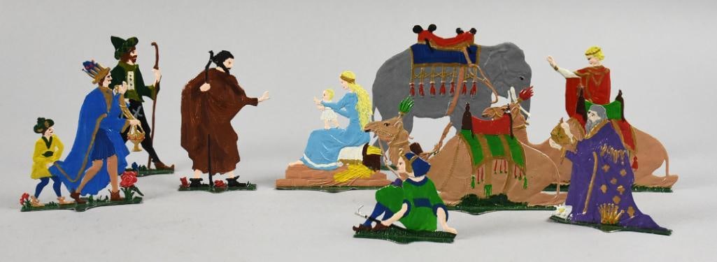 Antique Hans Heinrichsen Polychrome Painted Flat Nativity Set - 3