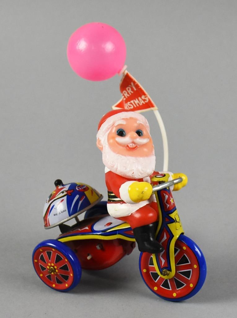 c1970 MTU Toys Korea Tin Santa on a Tricycle, Key Wind: COMING SOON?...