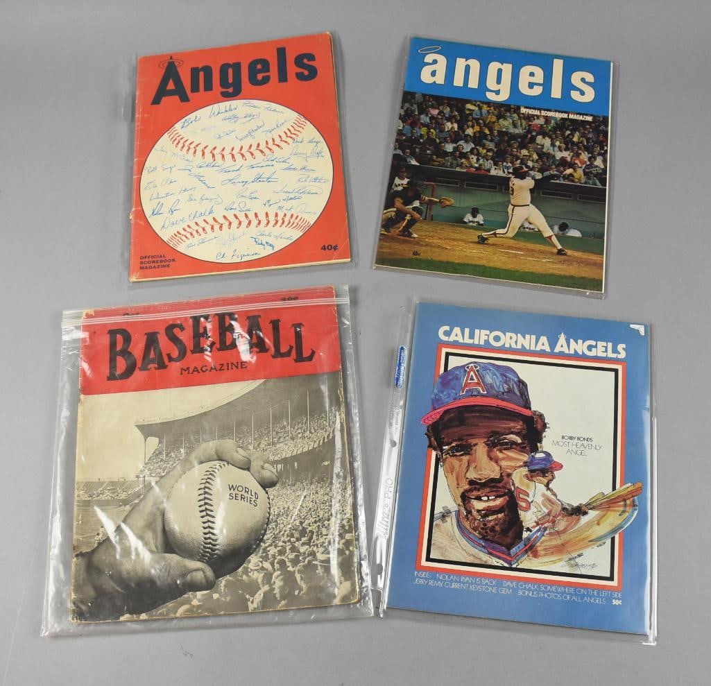 1970s California Angels Programs and 1938 Baseball Magazine: This curated assortment includes three California Angels programs from the 1970s and a Baseball Magazine from October 1938. Highlighted items include the Angels' “Express Steams Along” and