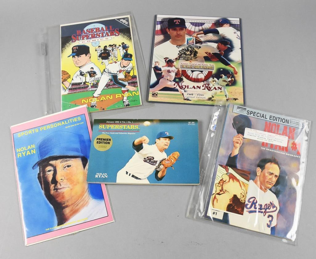 Nolan Ryan Hall of Fame Pitcher Commemorative Magazines: This collection includes a variety of Nolan Ryan memorabilia, featuring sports comics, limited edition items, and special publications. The lot includes pieces celebrating Ryan's legendary baseball