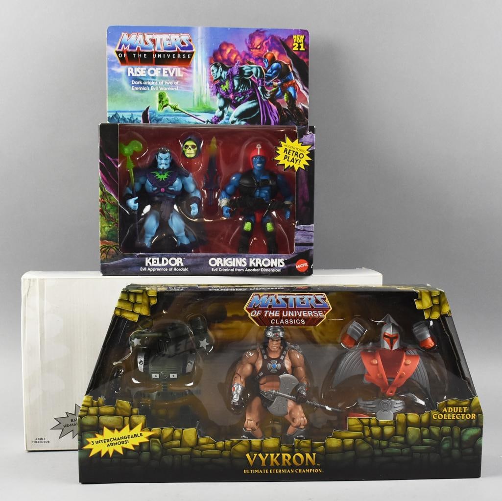 2012, 2020 Mattel Masters of the Universe Play Sets MIP NOS: Lot is for a pair of Masters of the Universe play sets by Mattel. One is for the Vykron with interchangeable armors and a Rise of Evil with two figures.