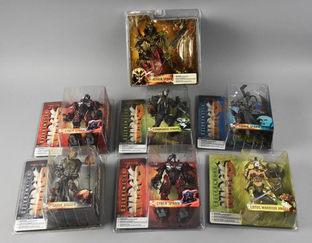 2005 McFarlane Spawn Regenerated Action Figures MOC NOS: Lot is seven Spawn Regenerated action figures from 2005. Includes Cyber, Zombie, Commando, Mandarin, Lotus Warrior Angel and two Cyber.