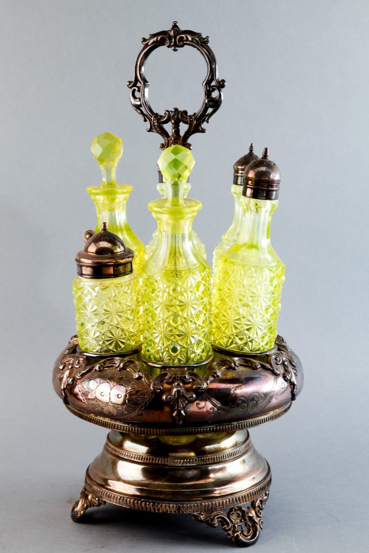 JF Curran & Co. Vaseline Glass Cruet Set c.1870