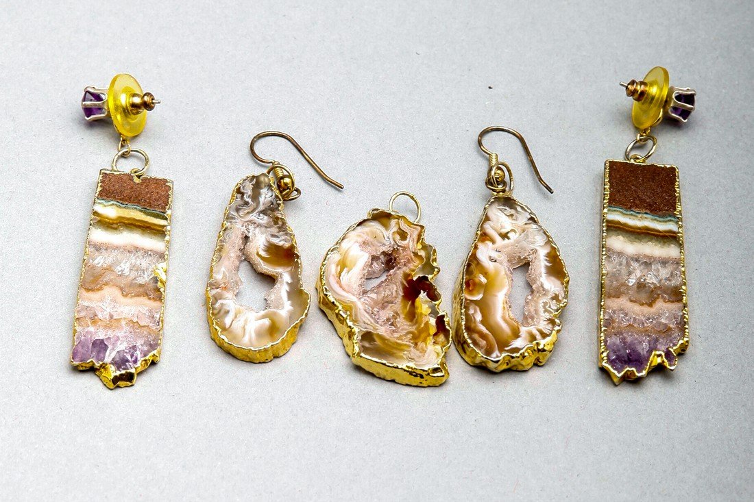 Geode Pendant and Earrings Lot (1 of 1)