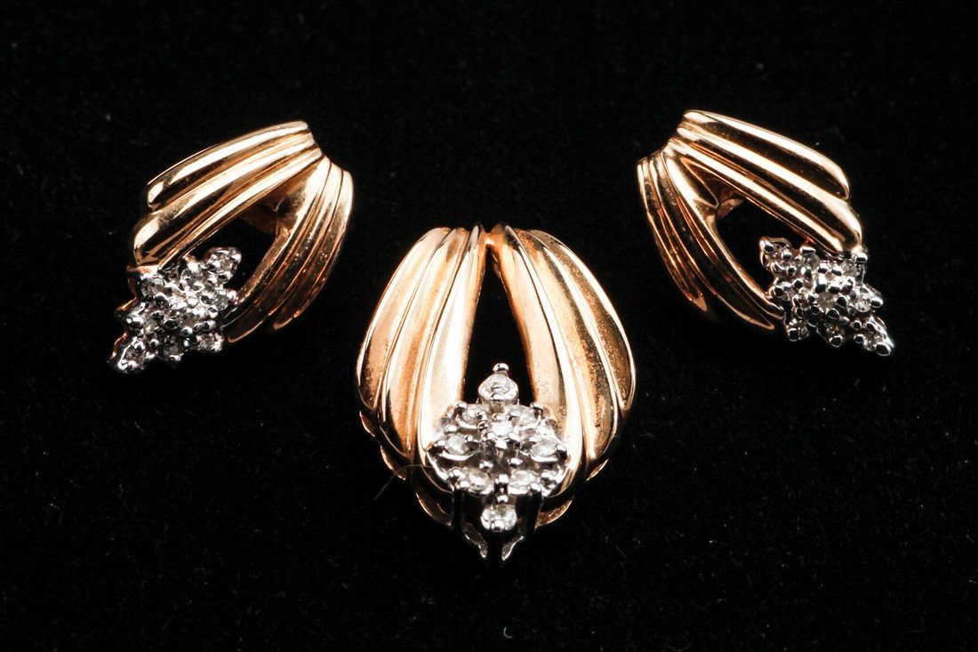 14K Gold & Diamond Cluster Pendant & Earrings (1 of 2)